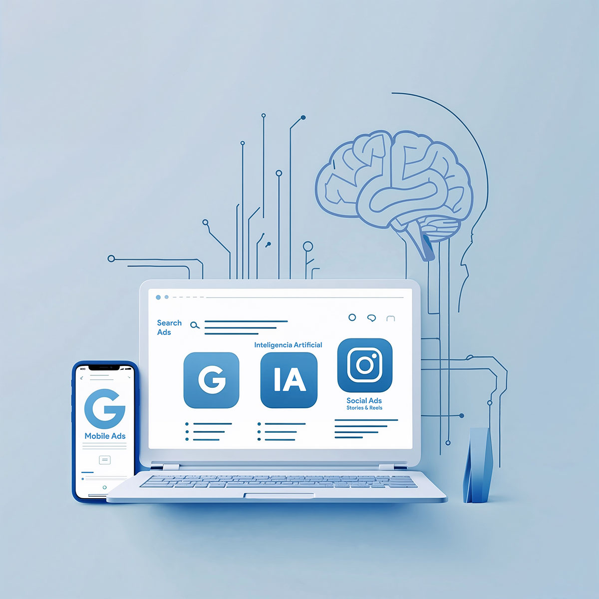 A social network technological image using monochromatic scale of just light blue colors